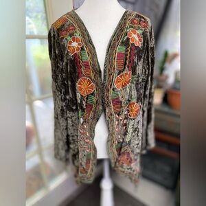 Floral Embroidered Velvet Cardigan
